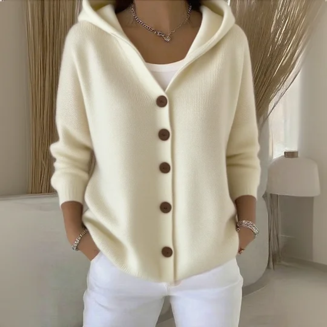 Cataleya Cardigan Woman Hoodie – Soft Knit Cashmere Effect & Elegant Straight Cut