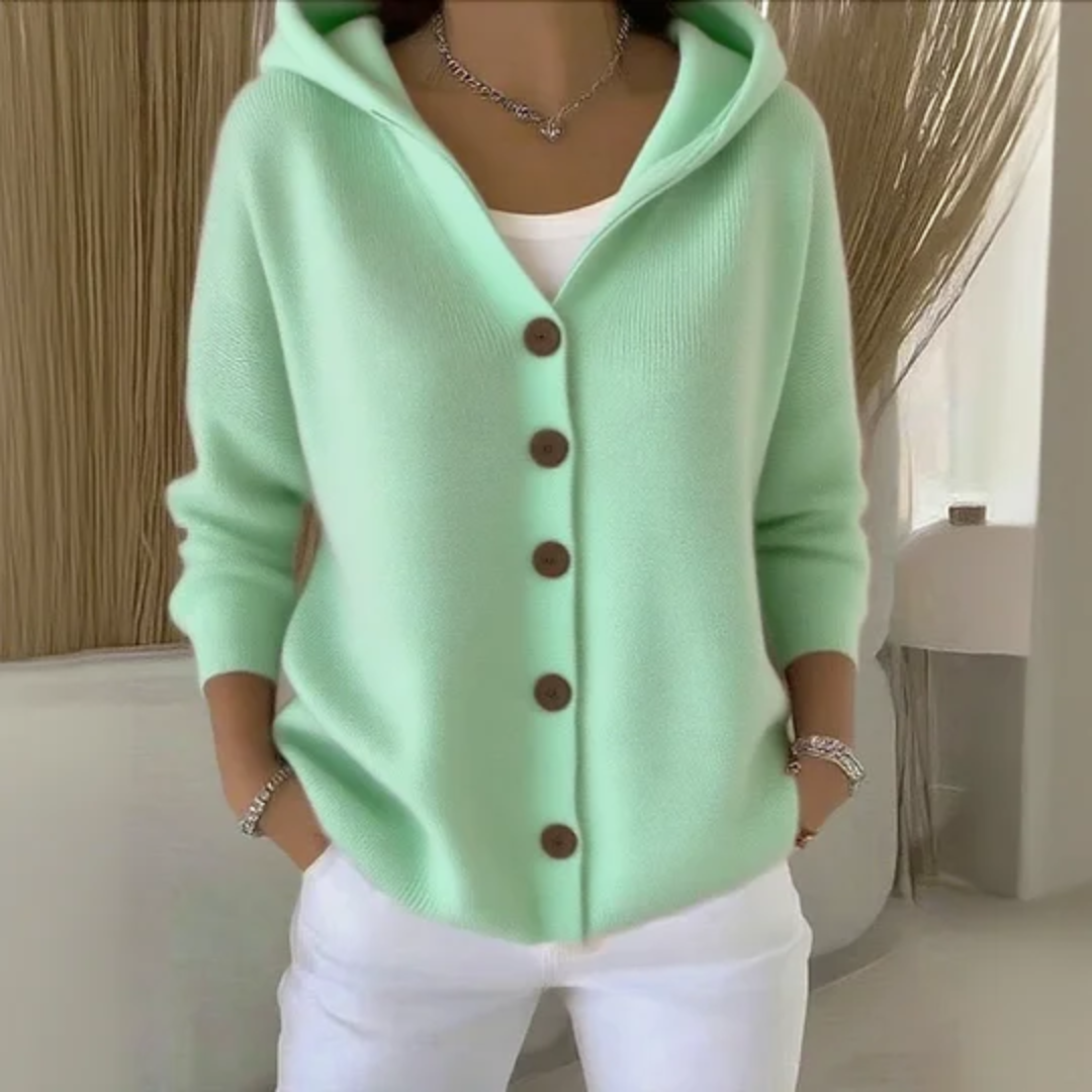 Cataleya Cardigan Woman Hoodie – Soft Knit Cashmere Effect & Elegant Straight Cut