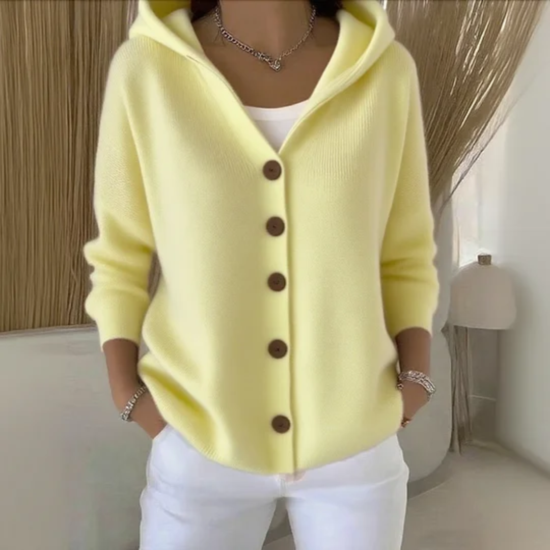 Cataleya Cardigan Woman Hoodie – Soft Knit Cashmere Effect & Elegant Straight Cut