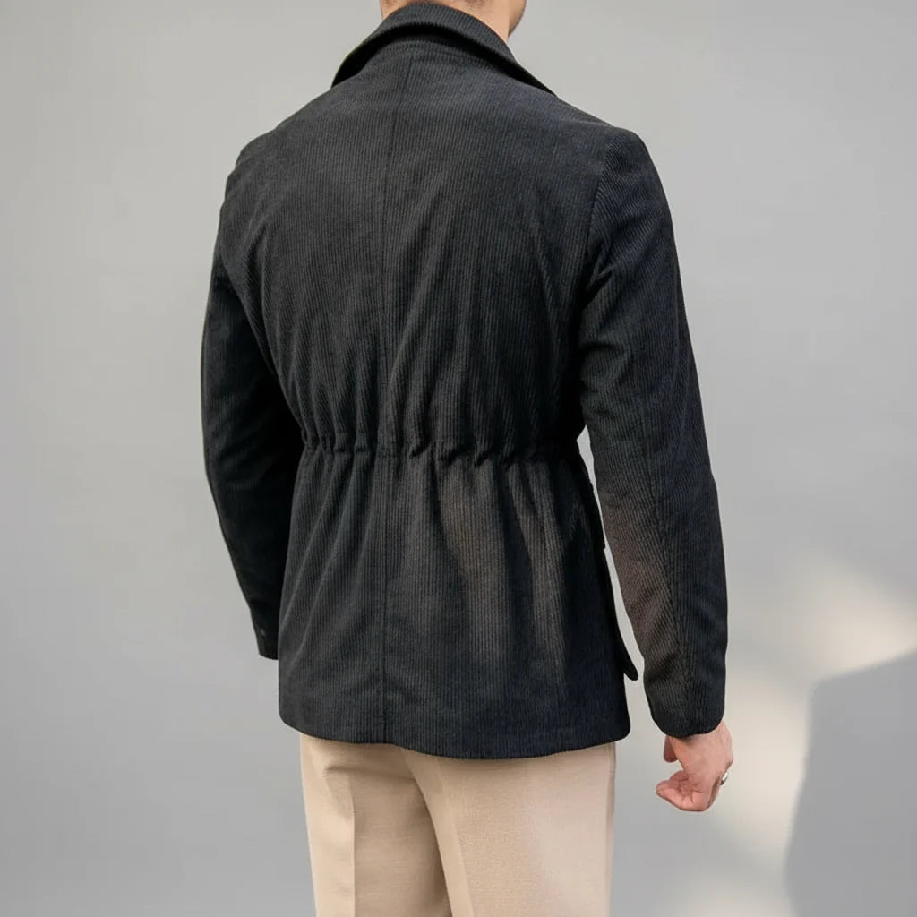 Men’s Tailored Blazer – Herringbone with Gold-Tone Buttons