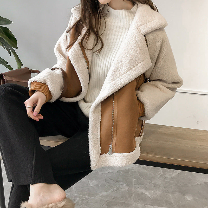 Emerald Veste Femme – Cozy Coat in Faux Fur with Warm Collar & Zipper Closure