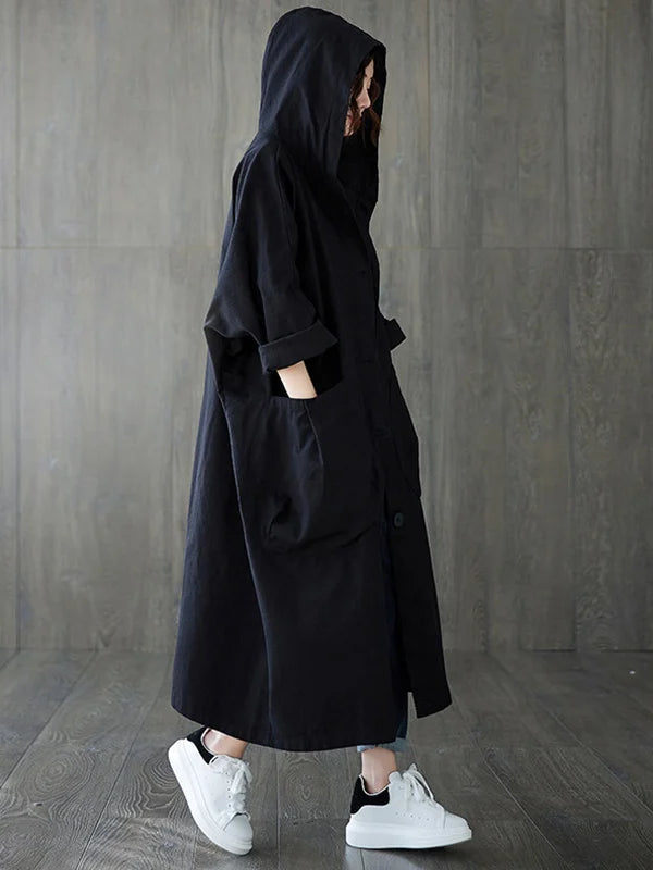 Selena Trenchcoat Femme – Long Jacket with Hood & Elegant Cut for Rainy Weather