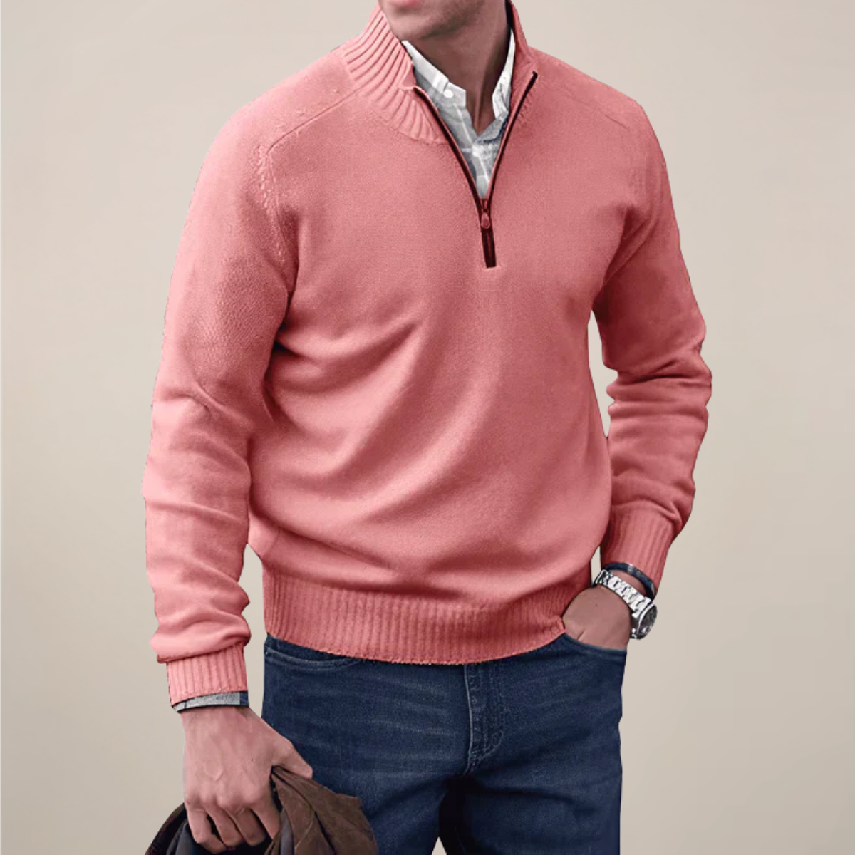 Men’s Half-Zipped Knit Sweater – Smart Casual Layer