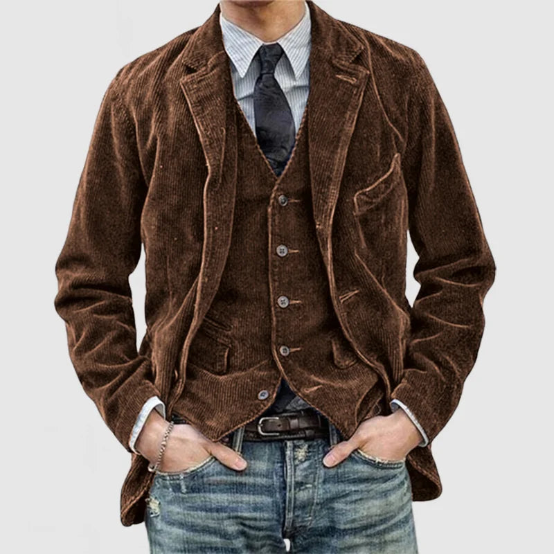 James Blazer Homme en Velours Côtelé – Elegant, Warm & Versatile with Modern Vest