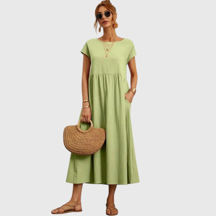 Short Sleeve Relaxed Fit Midi Dress – Breathable Fabric & Lightweight Feel