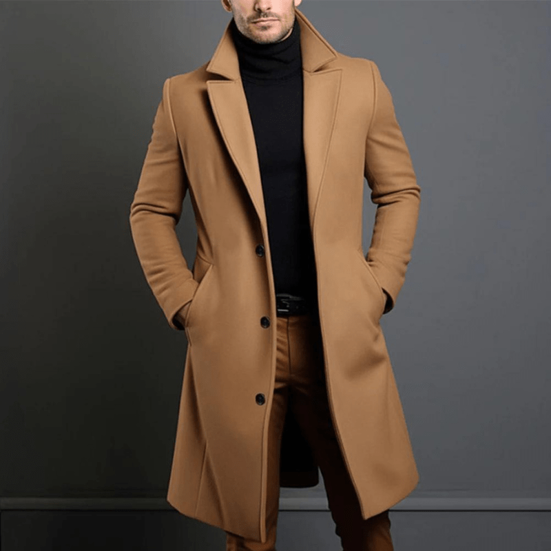 Edward Long Winter Coat for Men – Warm Insulated Trench Style Jacket with Classic and Elegant Cut