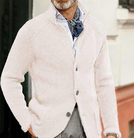 Edward Blazer Homme Vintage – Elegant Stand-up Collar, Long Sleeves & Timeless Style