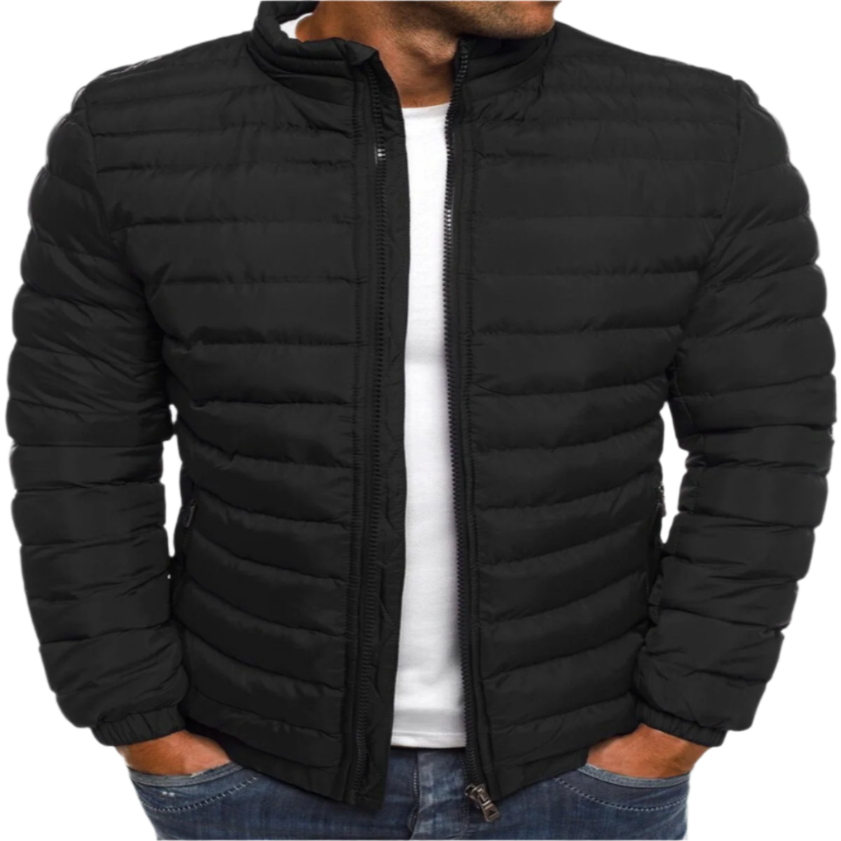 Manuel Quilted Jacket for Men – Light Straight Cut with Stand-up Collar & Zipper Closure