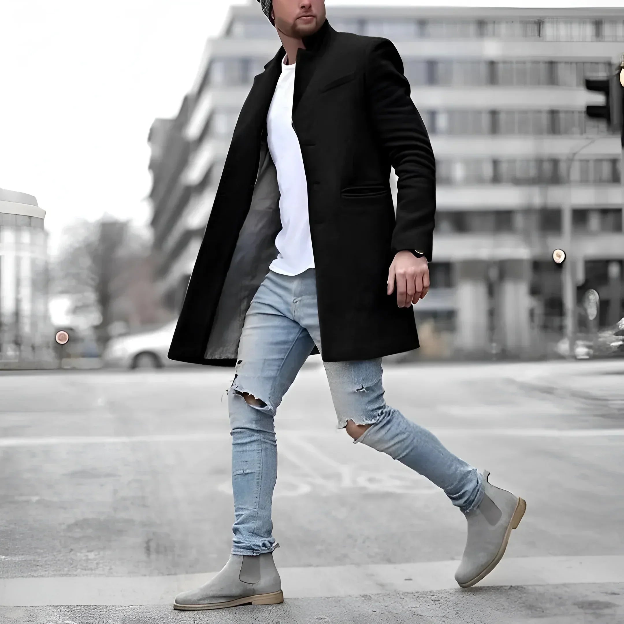 James Manteau Long Homme – Elegant Warm Wool Duster with Timeless Style