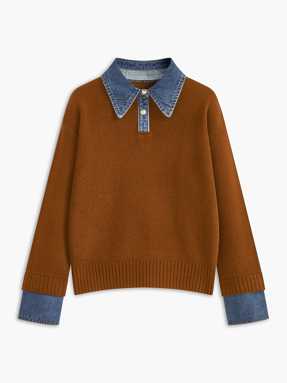 Giana Elegant Women's Sweater – Soft Knit with Denim Effect Collar & Cuffs