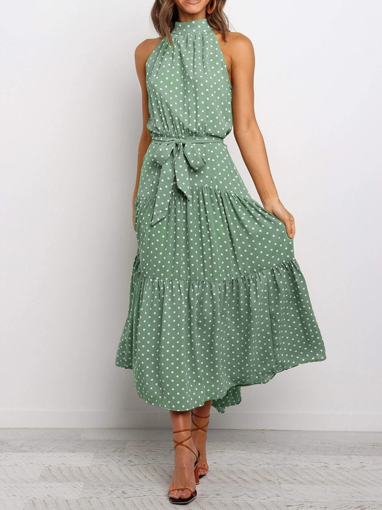 Stylish Polka Dot Halter Dress for Women
