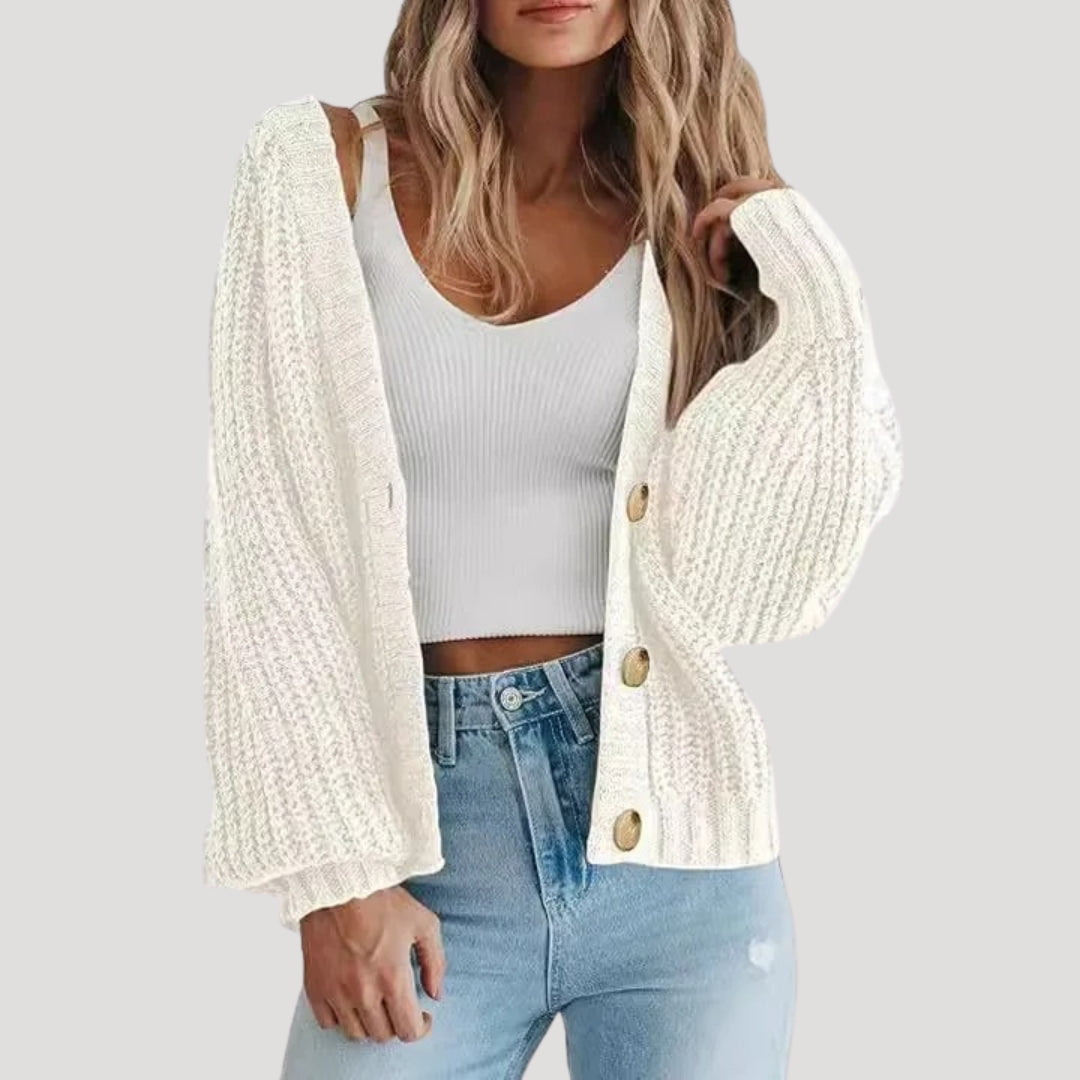Women's chunky knit button up cropped cardigan