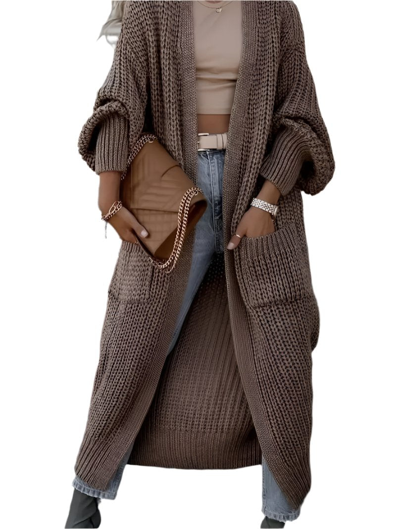 Crystal Gilet Woman – Long Soft & Elegant Cardigan with Pockets for a Chic Winter Look