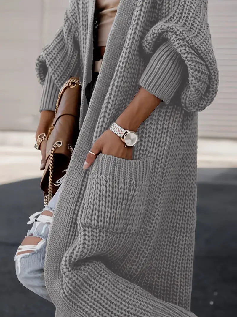 Crystal Gilet Woman – Long Soft & Elegant Cardigan with Pockets for a Chic Winter Look