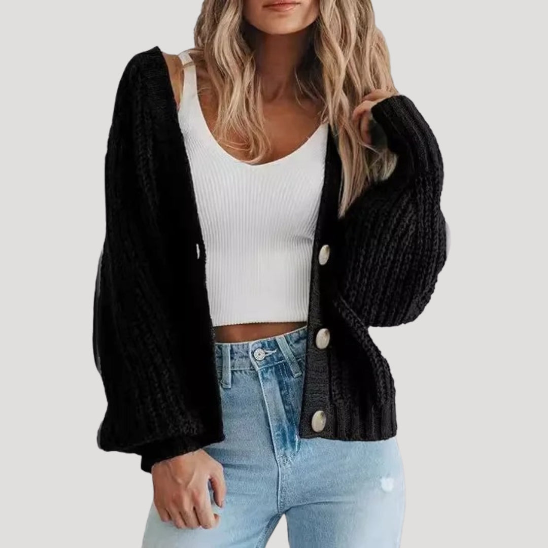 Women's chunky knit button up cropped cardigan