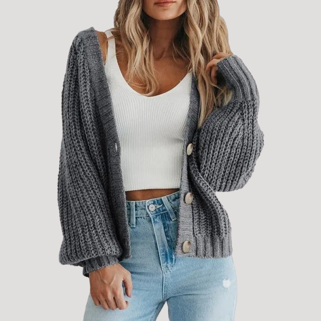 Women's chunky knit button up cropped cardigan