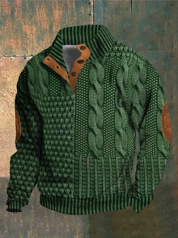 Aaron Pull Men Patchwork – High Collar with Buttons & Suede Details Regular Fit