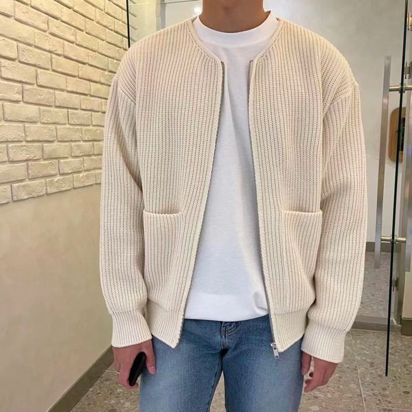 Hans Cardigan Homme – Casual Ribbed Knit Vest with Open Front & Practical Pockets