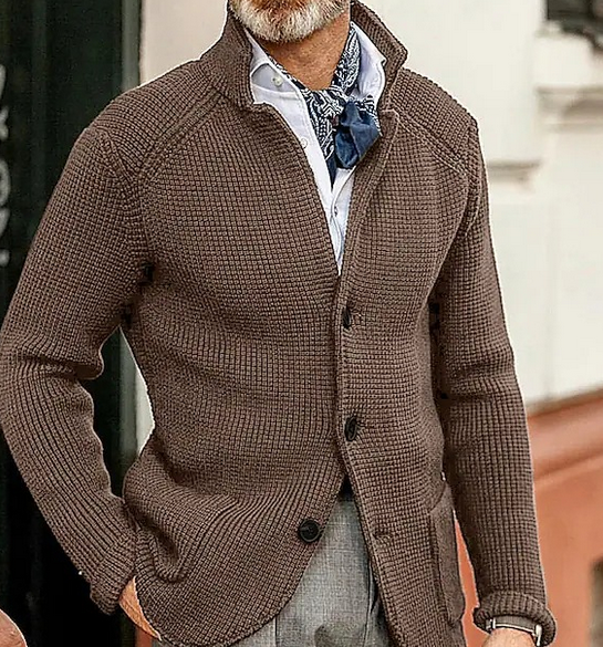 Edward Blazer Homme Vintage – Elegant Stand-up Collar, Long Sleeves & Timeless Style