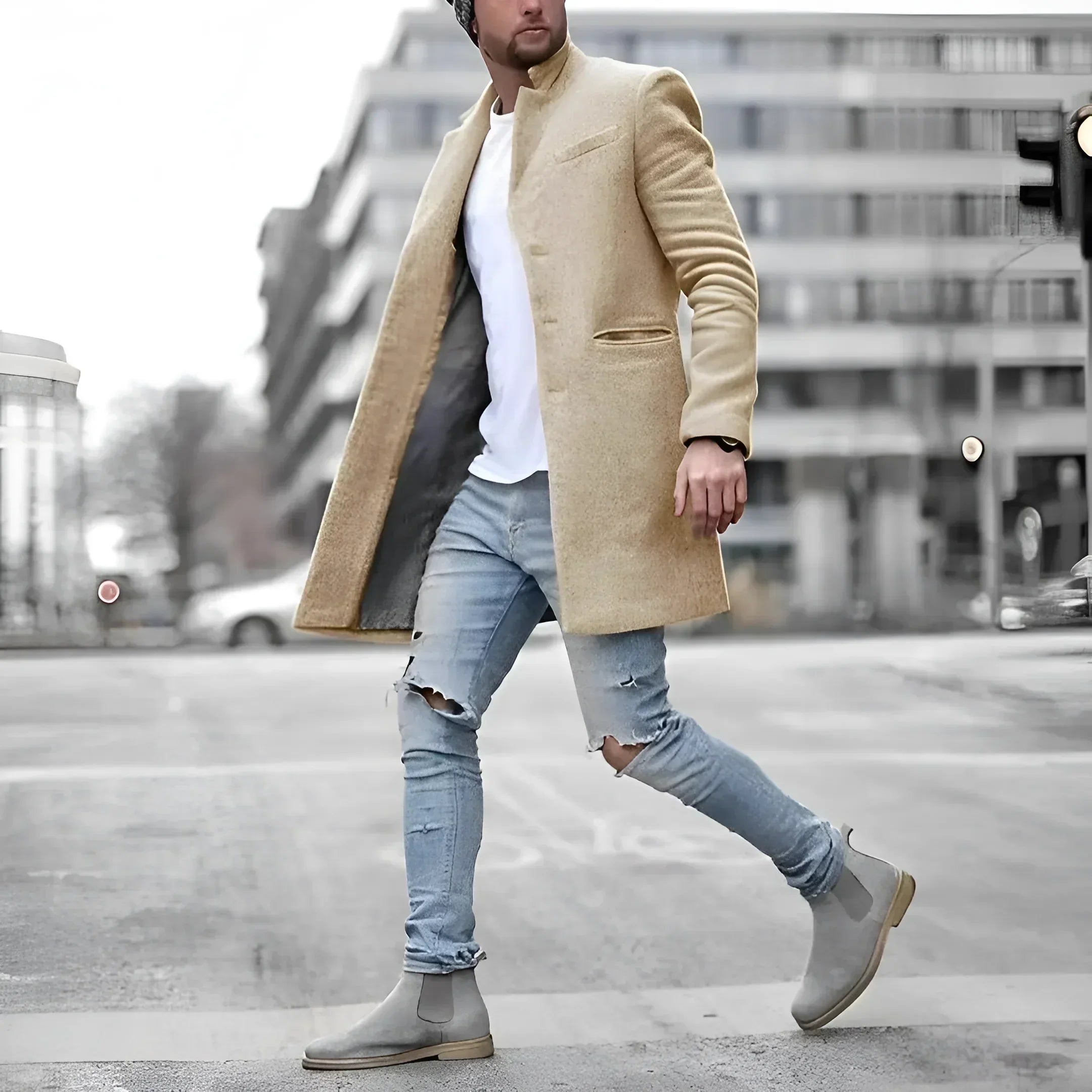 James Manteau Long Homme – Elegant Warm Wool Duster with Timeless Style
