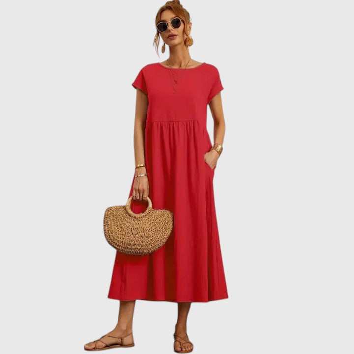 Short Sleeve Relaxed Fit Midi Dress – Breathable Fabric & Lightweight Feel