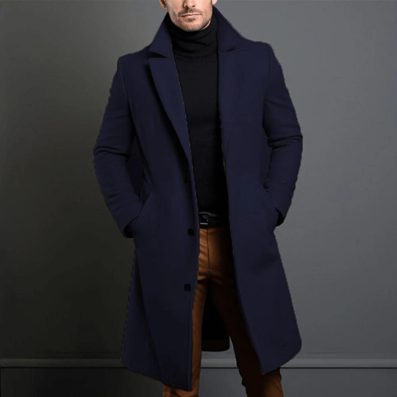 Edward Long Winter Coat for Men – Warm Insulated Trench Style Jacket with Classic and Elegant Cut