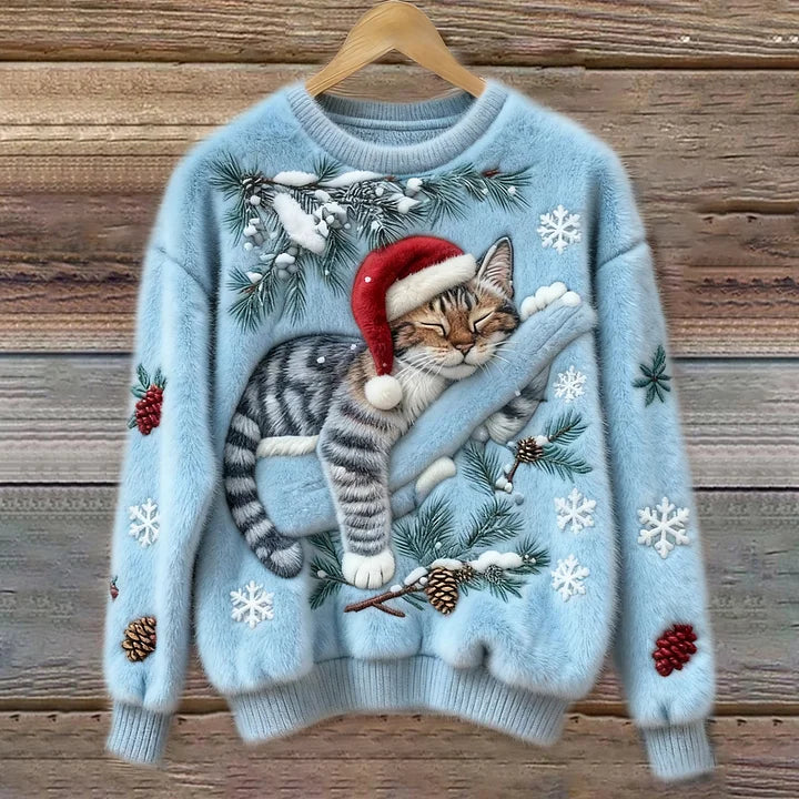 Elisabeth – Plush Sweater with Lazy Cat