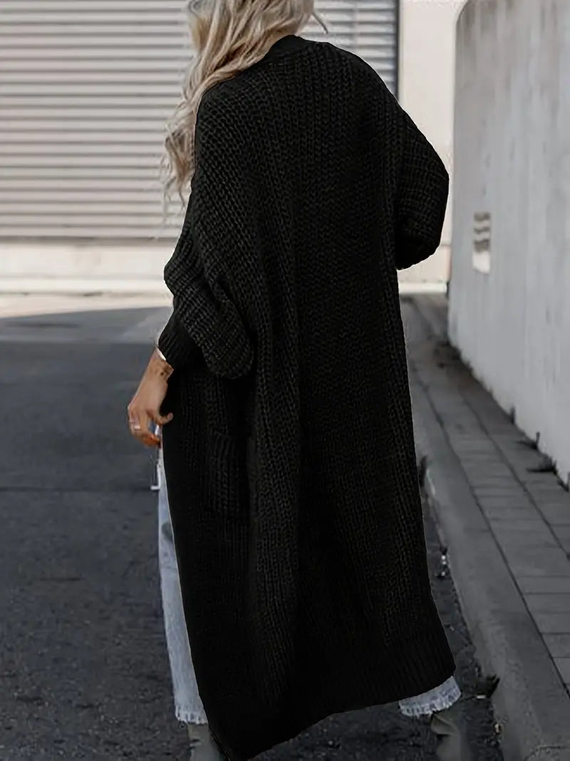 Crystal Gilet Woman – Long Soft & Elegant Cardigan with Pockets for a Chic Winter Look