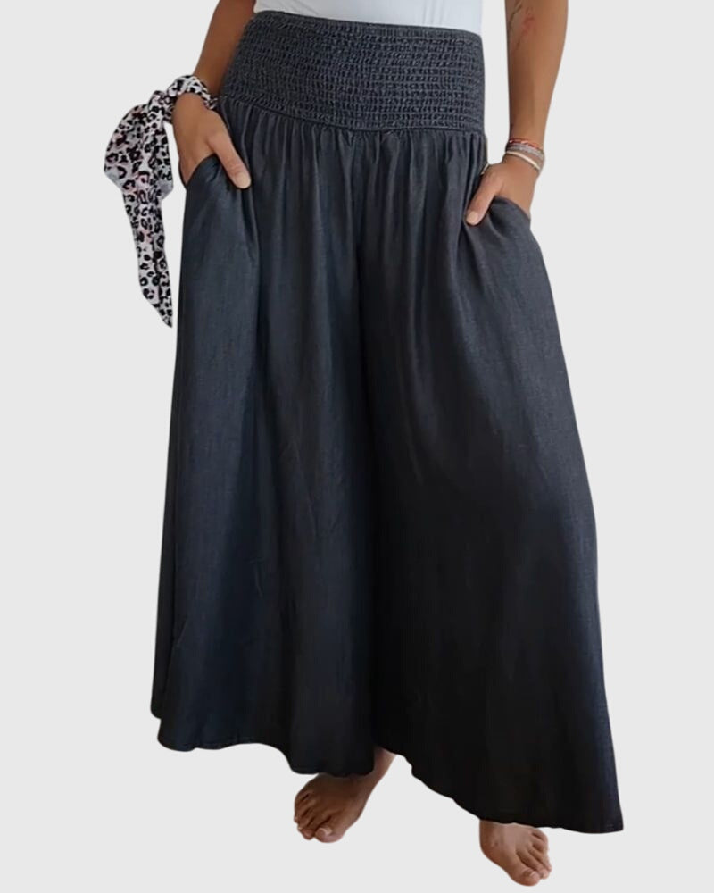 Denim Boho Comfortable Pants with Elastic Waistband – Waist-Defining Fit & All-Day Comfort