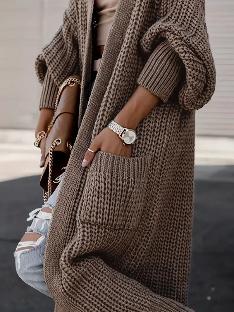 Crystal Gilet Woman – Long Soft & Elegant Cardigan with Pockets for a Chic Winter Look