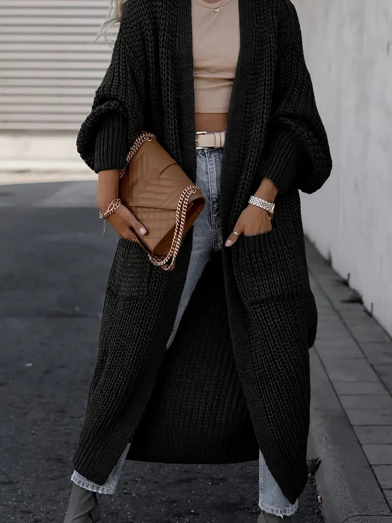 Crystal Gilet Woman – Long Soft & Elegant Cardigan with Pockets for a Chic Winter Look