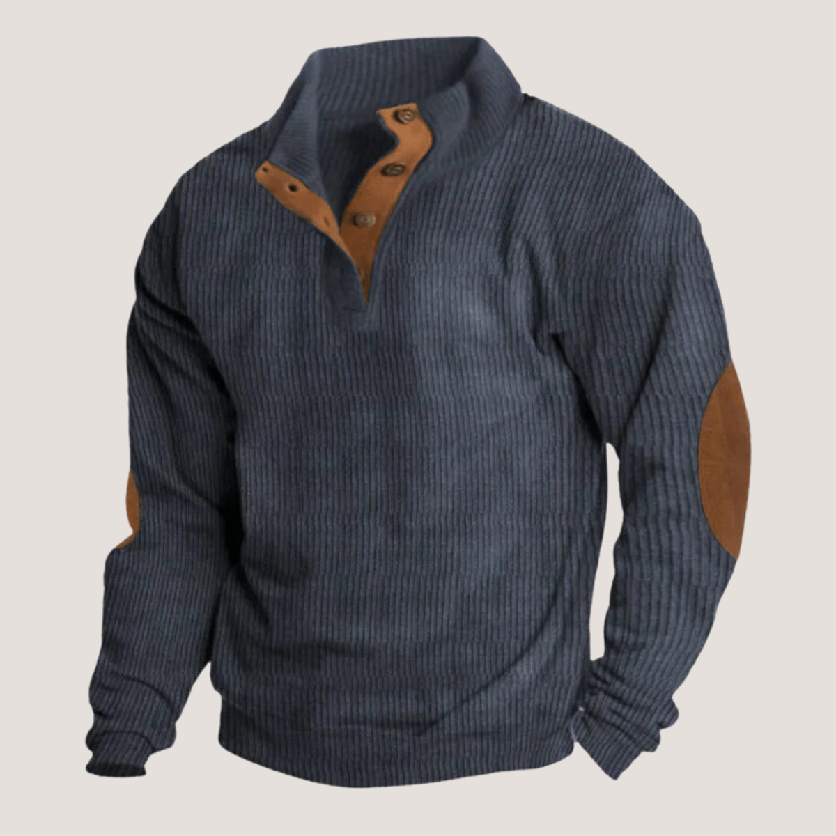 Tristan Pull Homme – Casual Sweatshirt in Soft Fabric with Suede Elbow Patches & Stand-up Collar