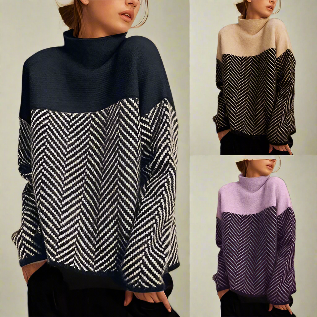 Stella Femme Turtleneck Sweater – Warm Sweater with Elegant & Comfortable Chevron Pattern for Winter