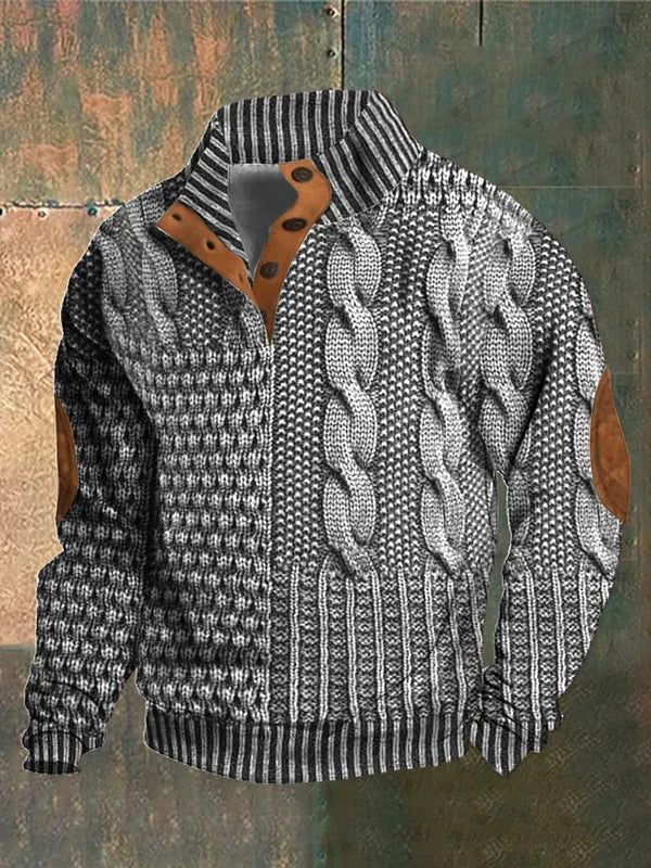 Aaron Pull Men Patchwork – High Collar with Buttons & Suede Details Regular Fit