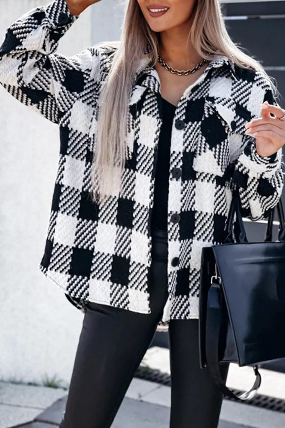 Eloise Women's Plaid Overshirt – Oversize Cut with Textured Fabric & Classic Pattern