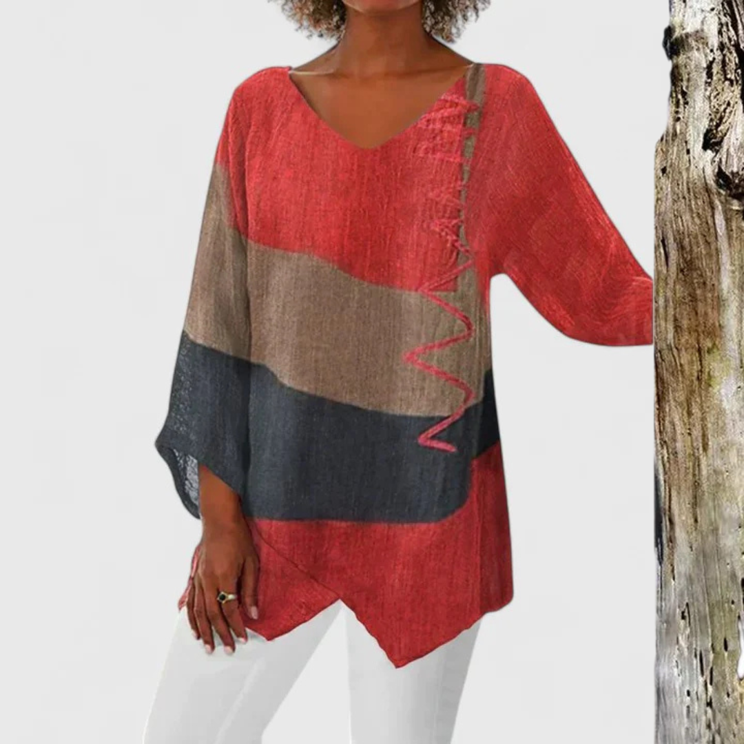 V-Neck Elegant V-Neck Tunic – Breathable Fabric & Flattering Silhouette