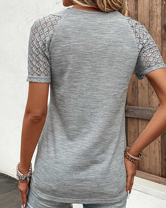 T-shirt Woman Chandy with Lace Details – Lightweight Cotton with Short Sleeves for Spring & Summer