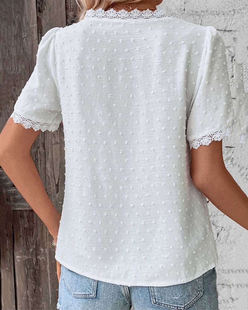 Sophie Blouse Cotton Woman – Vintage Blouse with Lace & Elegant Puff Sleeves