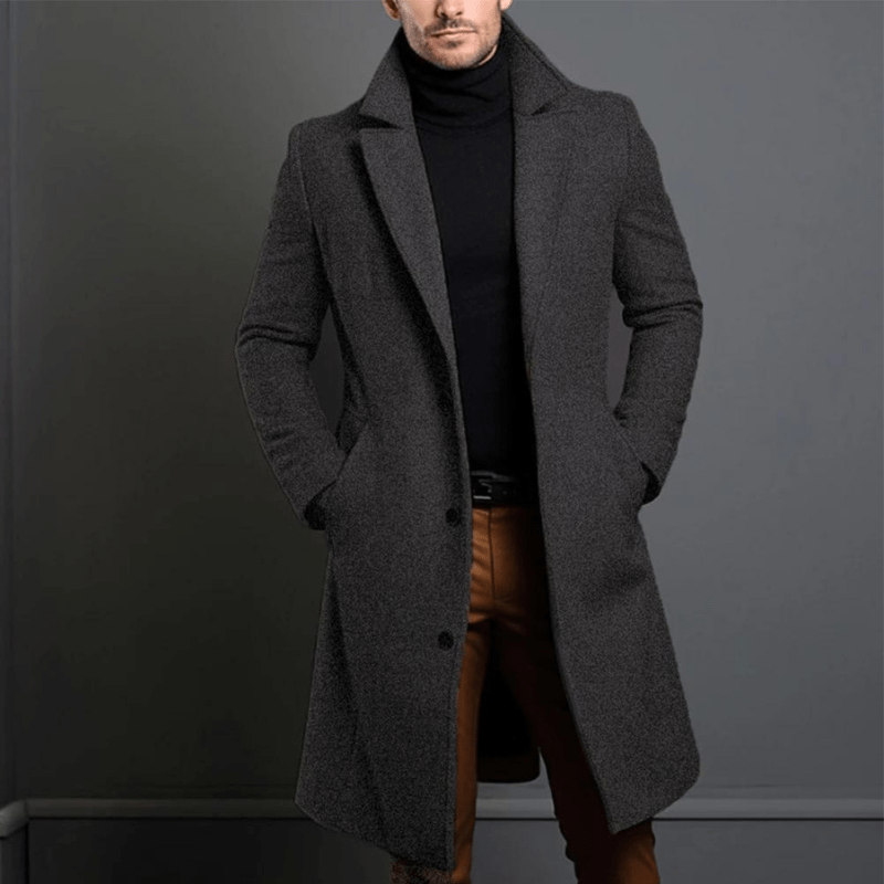 Edward Long Winter Coat for Men – Warm Insulated Trench Style Jacket with Classic and Elegant Cut