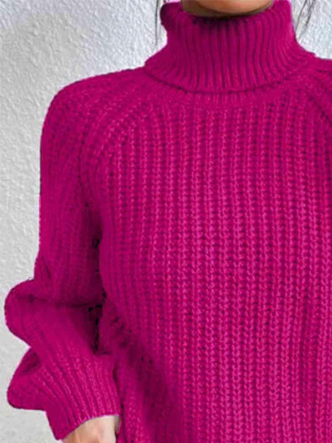 Angela Pull Woman – Ribbed Turtleneck Sweater with Chic Side Slit for Elegant Autumn/Winter