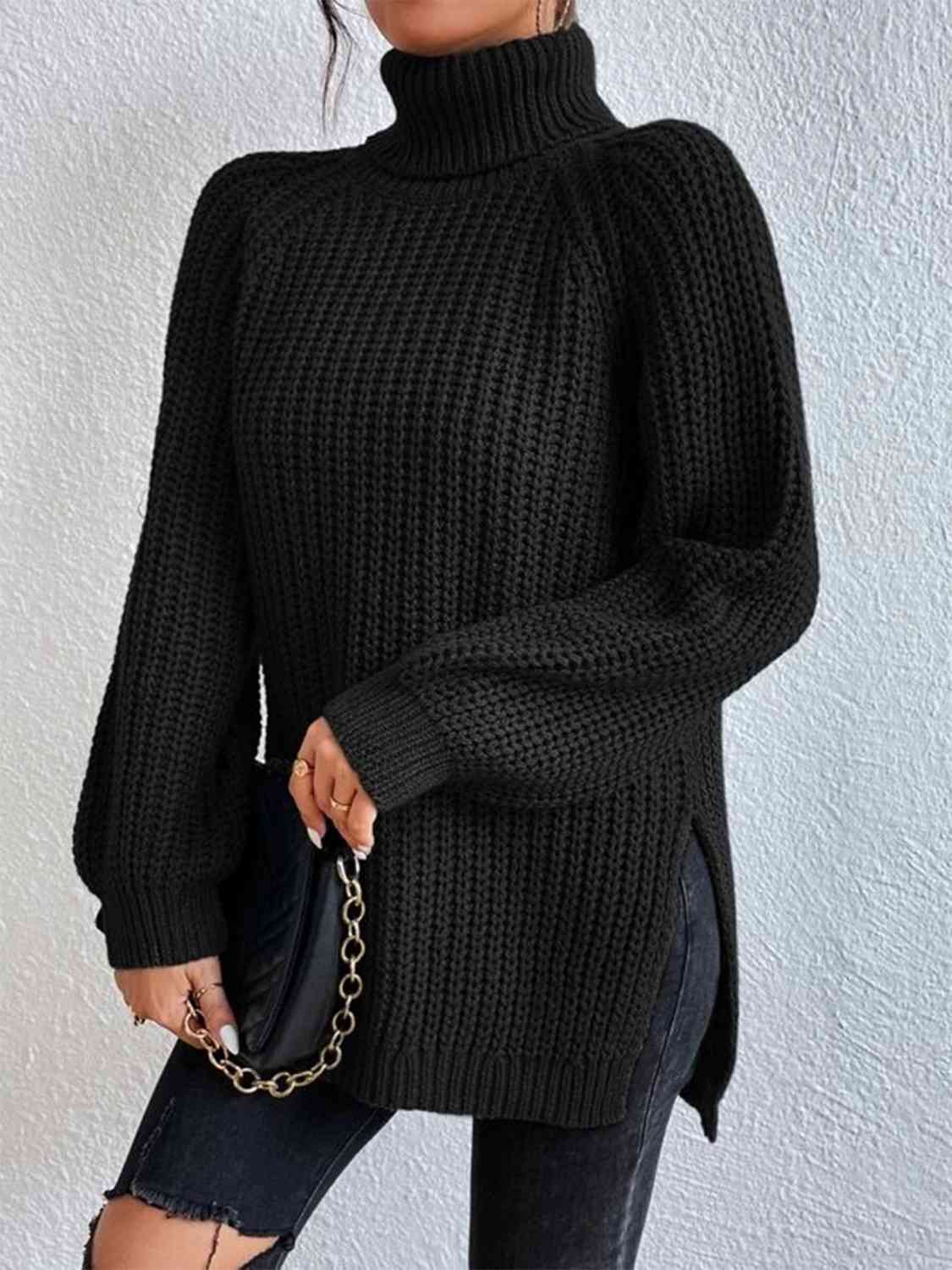 Angela Pull Woman – Ribbed Turtleneck Sweater with Chic Side Slit for Elegant Autumn/Winter