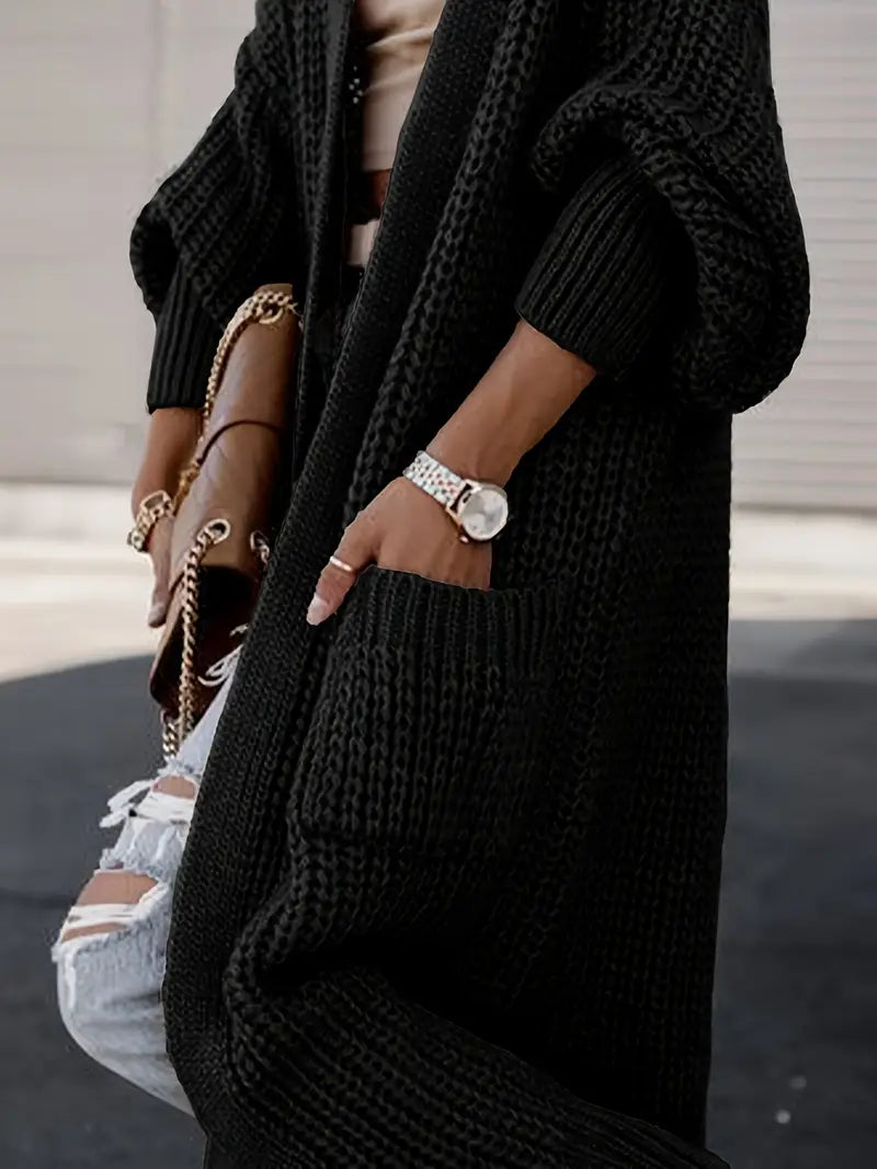 Crystal Gilet Woman – Long Soft & Elegant Cardigan with Pockets for a Chic Winter Look