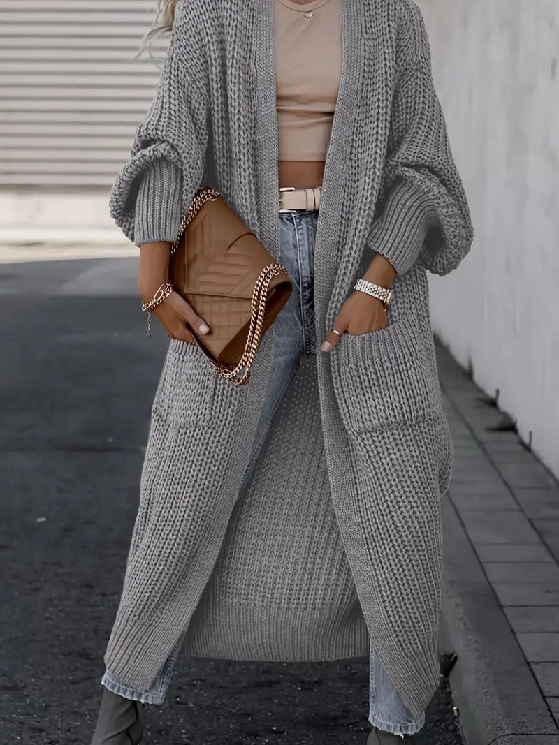 Crystal Gilet Woman – Long Soft & Elegant Cardigan with Pockets for a Chic Winter Look