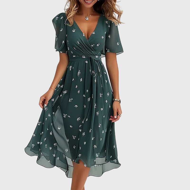 V-Neck Wrap Style Midi Dress – Lightweight Feel & Flattering Silhouette