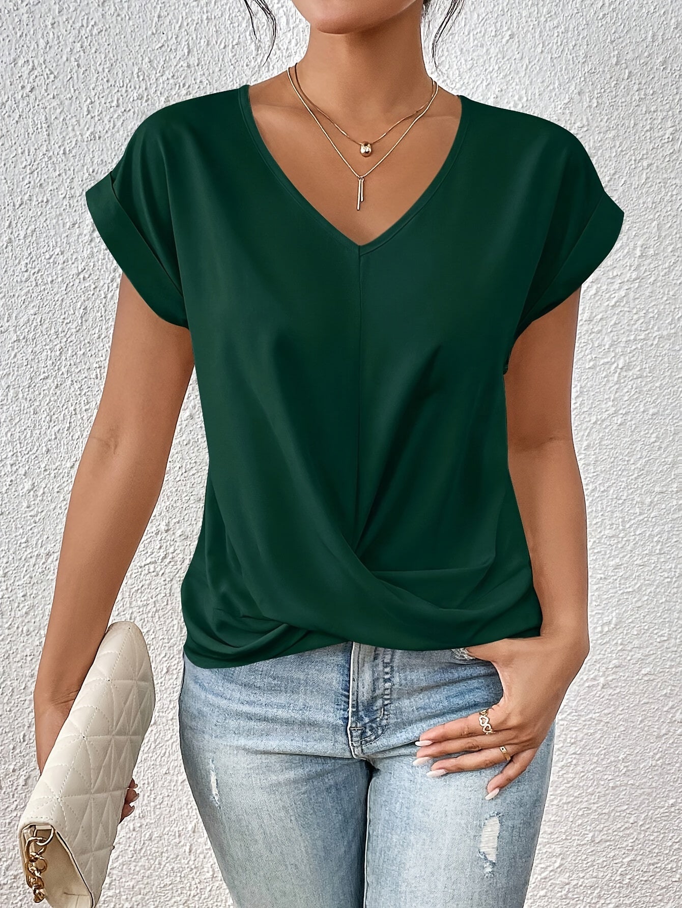 Yasmine Top Woman – V-neck with Knot Detail, Elegant Draped & Comfortable Fit