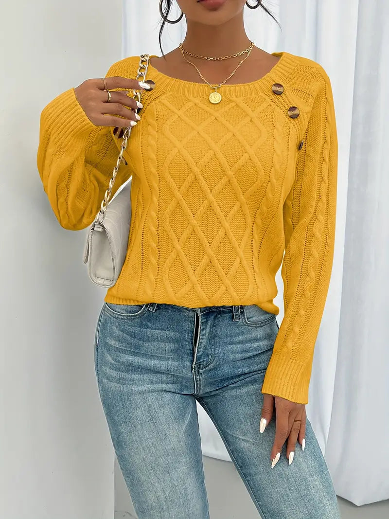 Anaiah Women's Winter Pullover with Buttons – Elegant, Comfortable & Breathable in Cotton Polyester