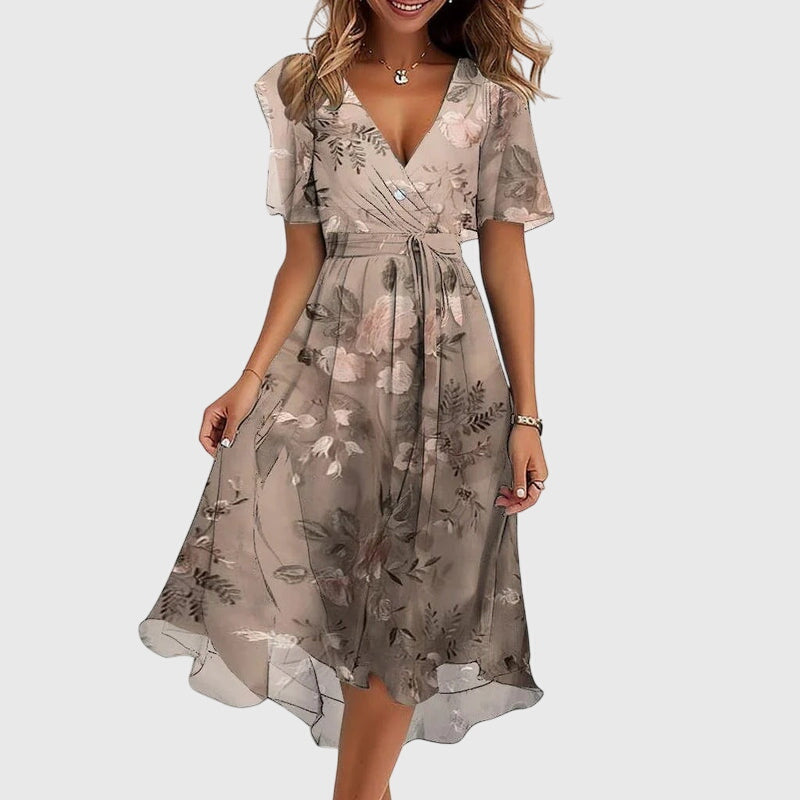 V-Neck Wrap Style Midi Dress – Lightweight Feel & Flattering Silhouette
