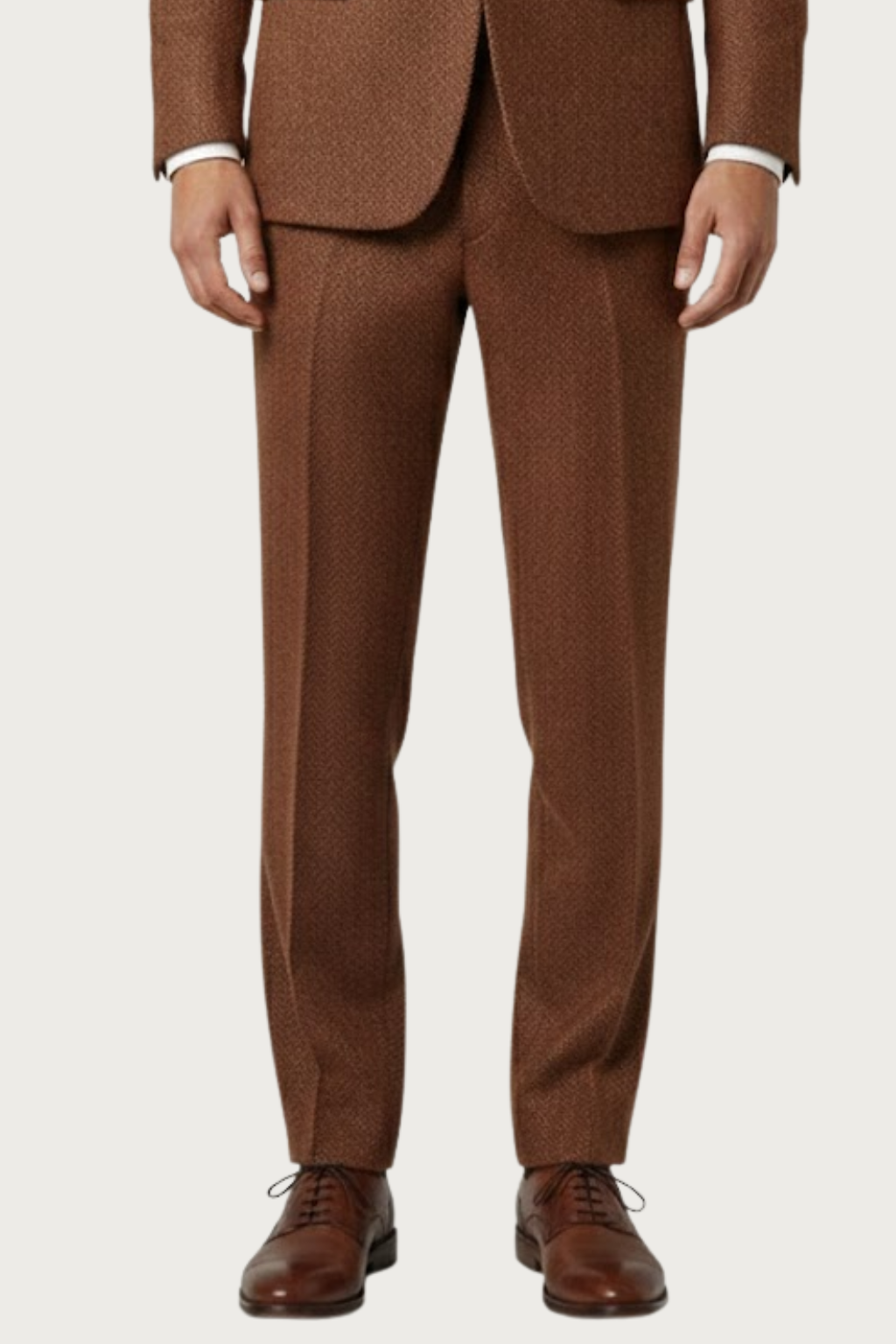 Men’s Burnt Rust Three-Piece Tweed Suit – Tailored Herringbone Blazer, Waistcoat and Trousers