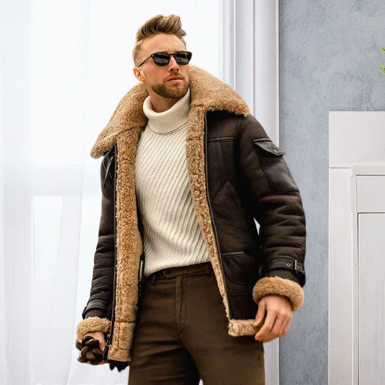 Raymond Men's Jacket – Durable Leather with Soft Fur Lining & Elegant Style