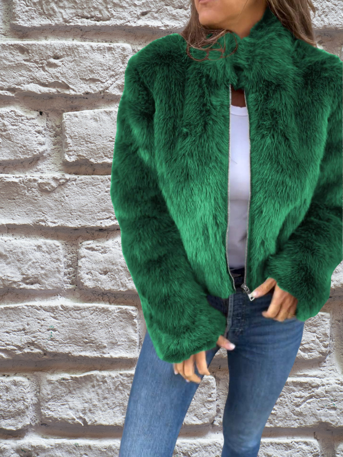 Hiya Short faux fur jacket for women – Chic coat with zipper closure with fur details & warm and comfortable fit